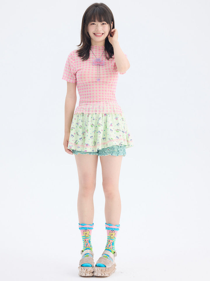 Mint Green Angel Print Ruffle Skort