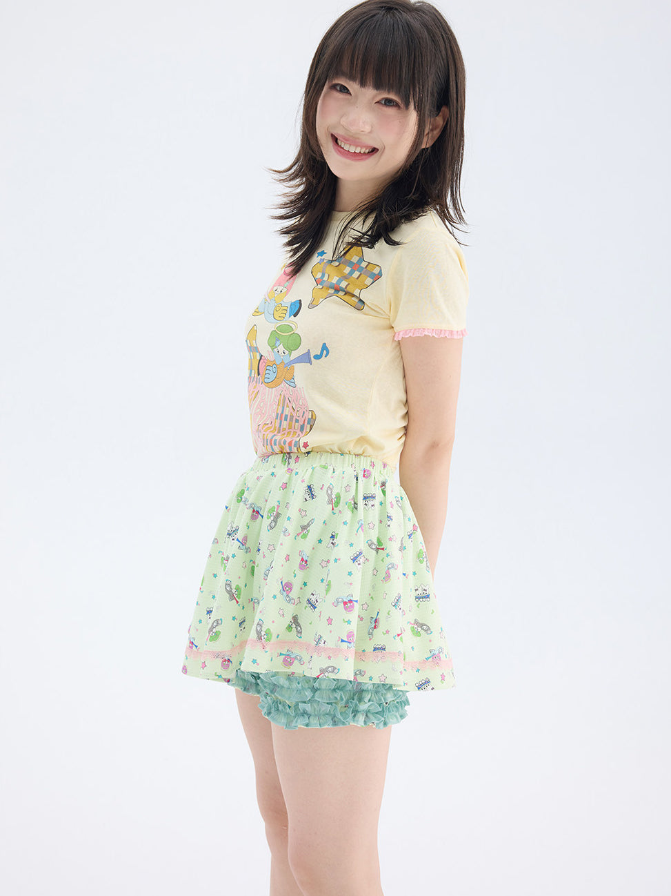 Mint Green Angel Print Ruffle Skort