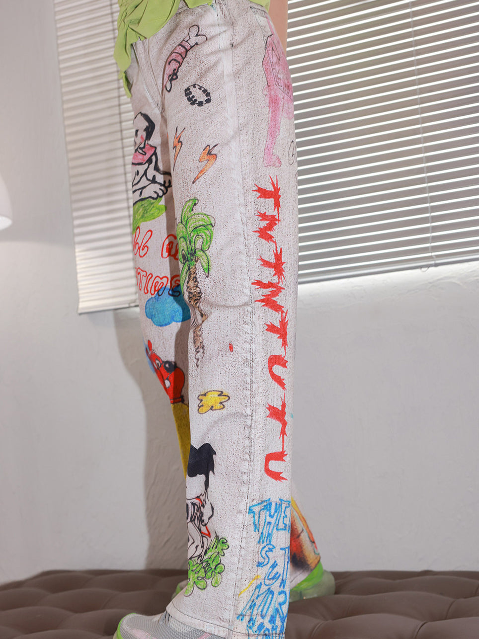 Cartoon Doodle Print Straight Leg Jeans