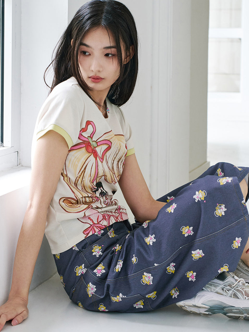 Angel Print Cropped Wide Leg Pants