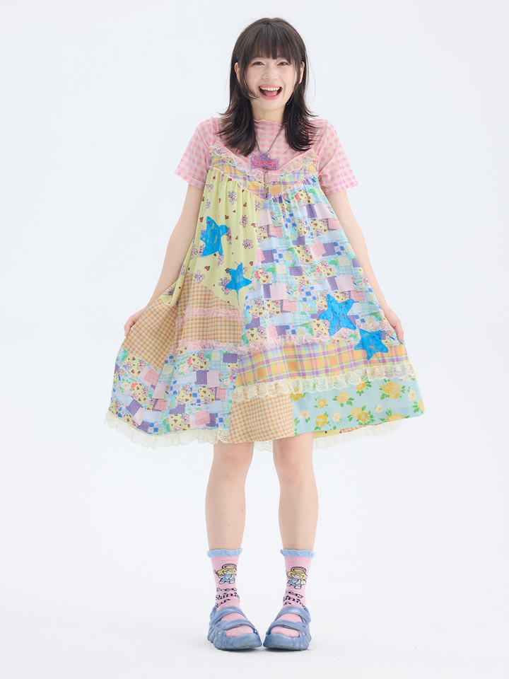 Colorful Patchwork Lace Cami Dress