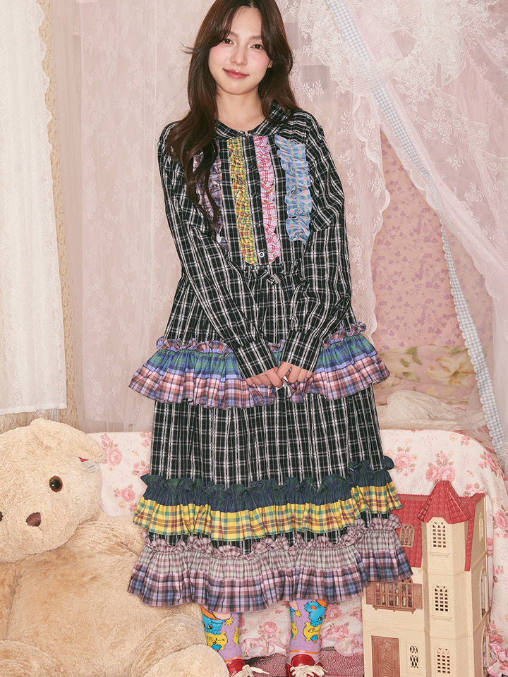 Colorful Ruffle Plaid Dress