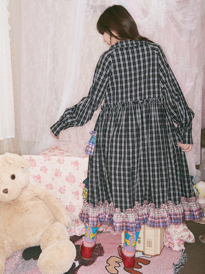 Colorful Ruffle Plaid Dress