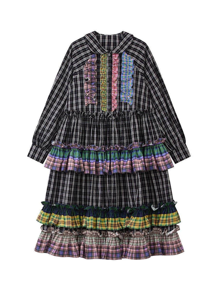 Colorful Ruffle Plaid Dress