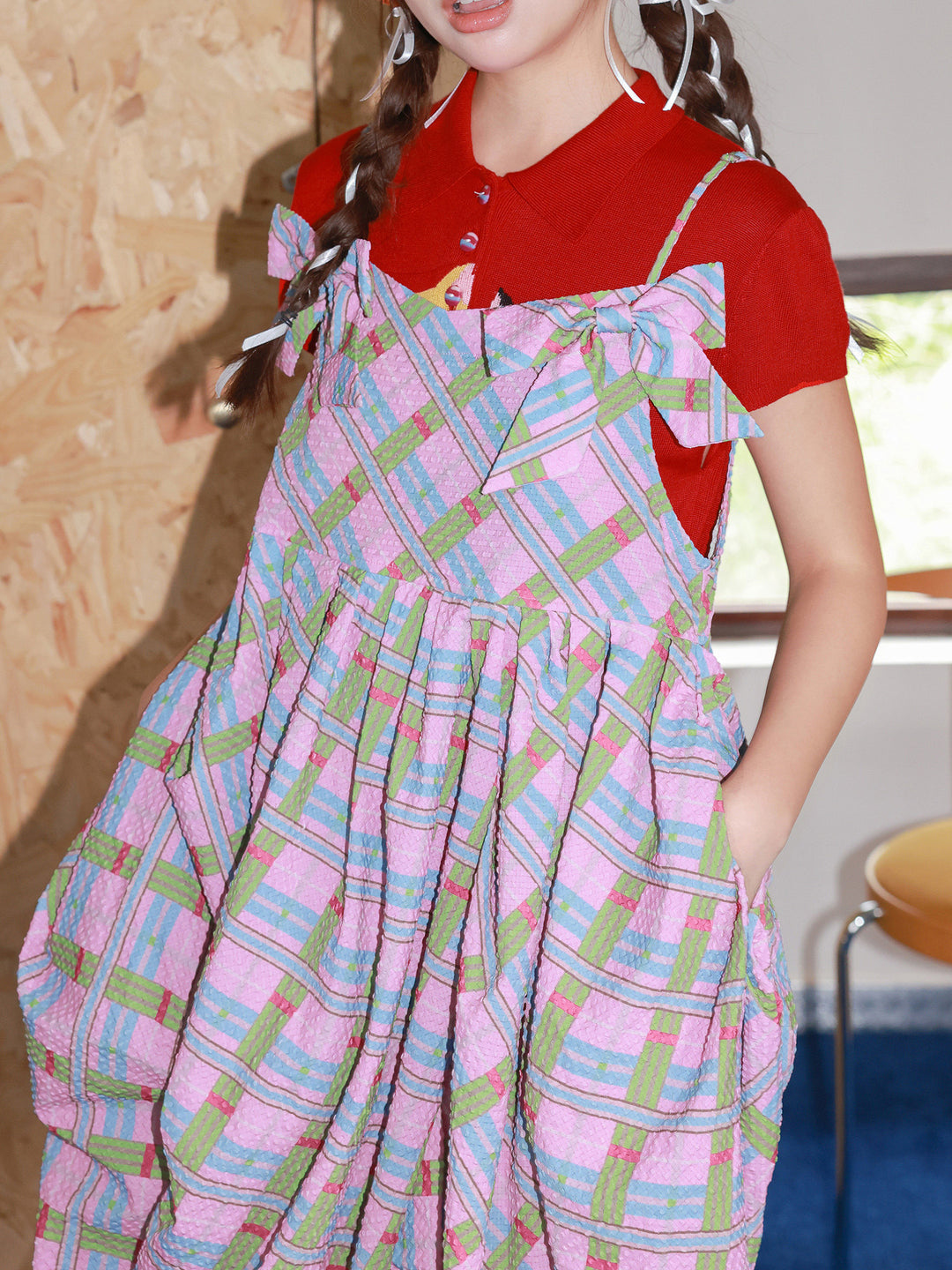 Retro Plaid Bow Cami Dress