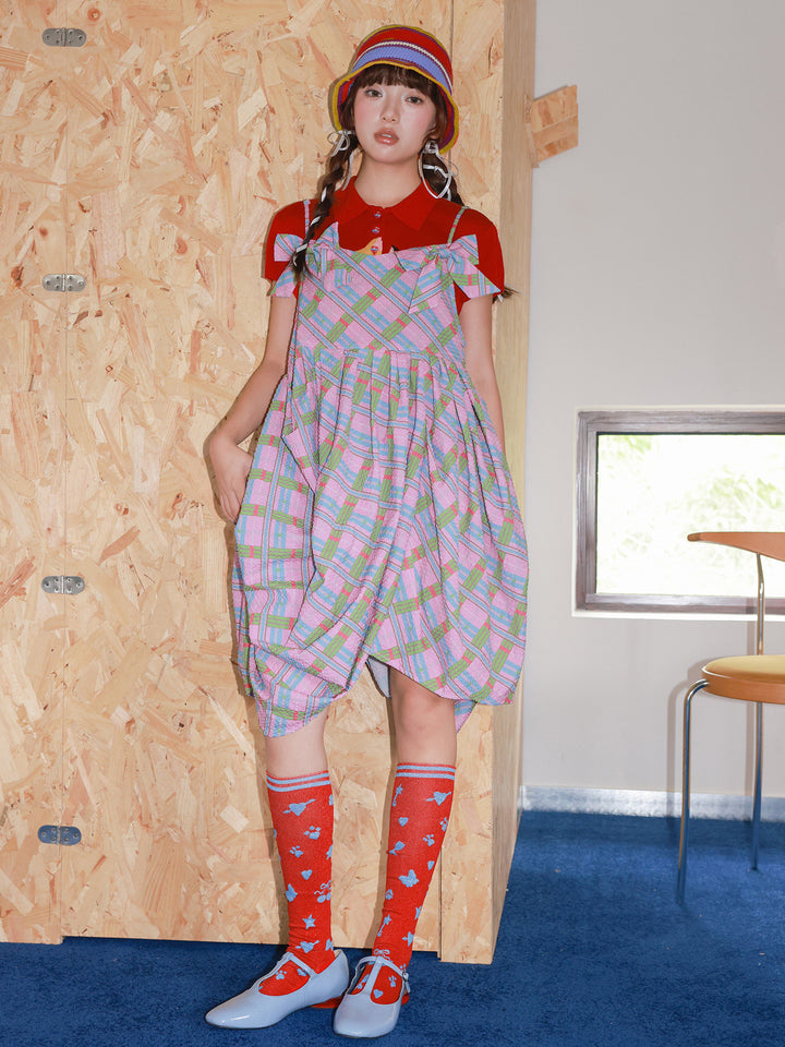Retro Plaid Bow Cami Dress