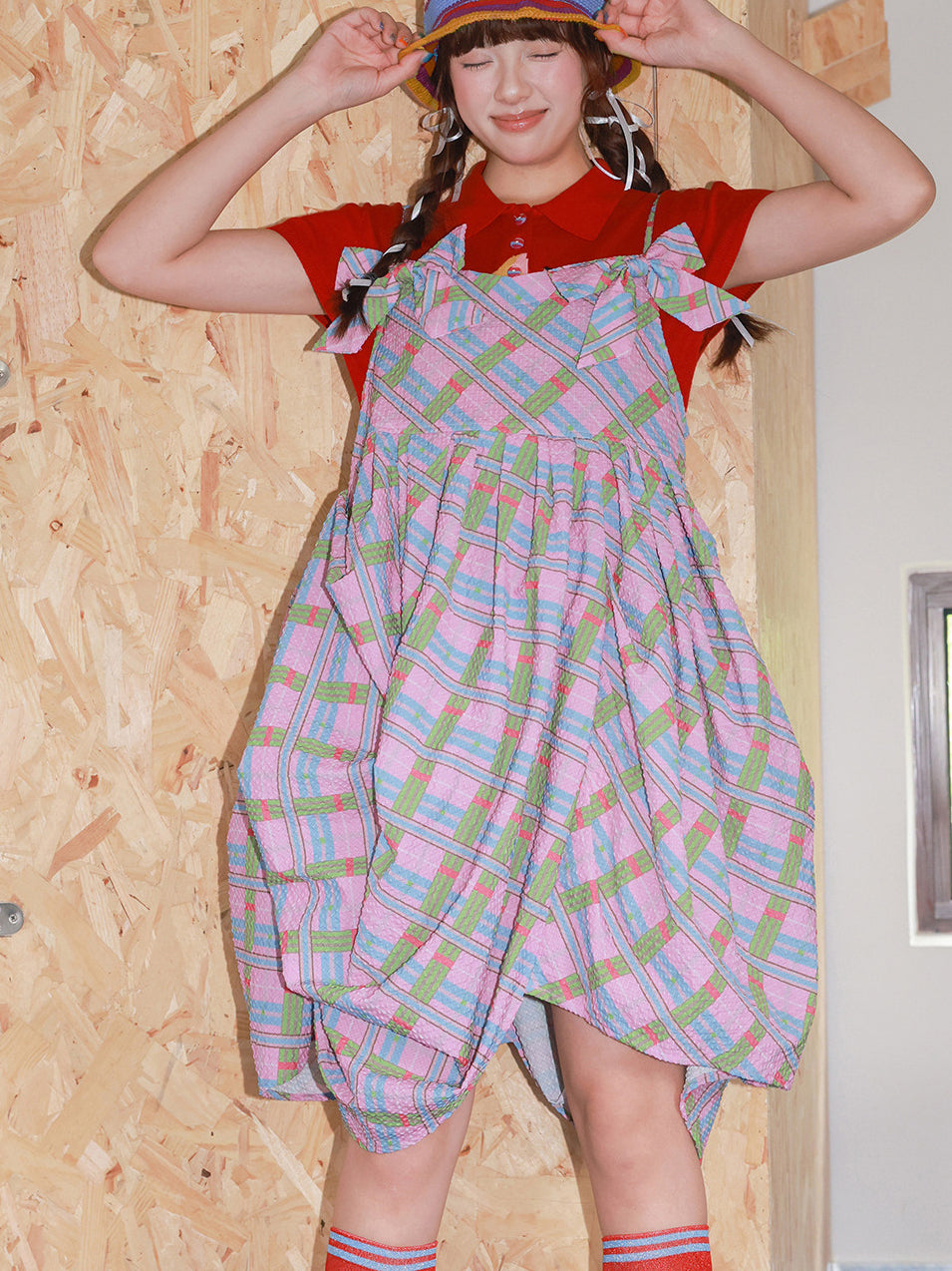 Retro Plaid Bow Cami Dress
