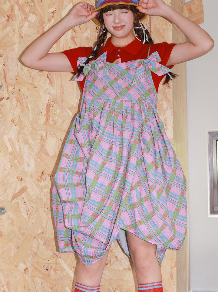 Retro Plaid Bow Cami Dress