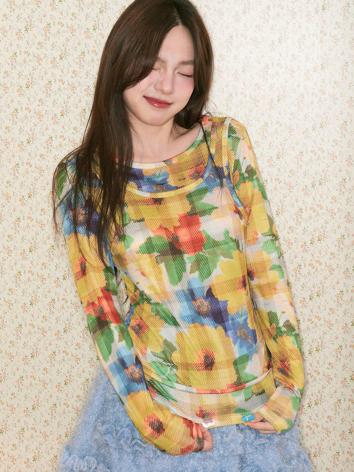 Plaid Faux Layer Long Sleeve Top