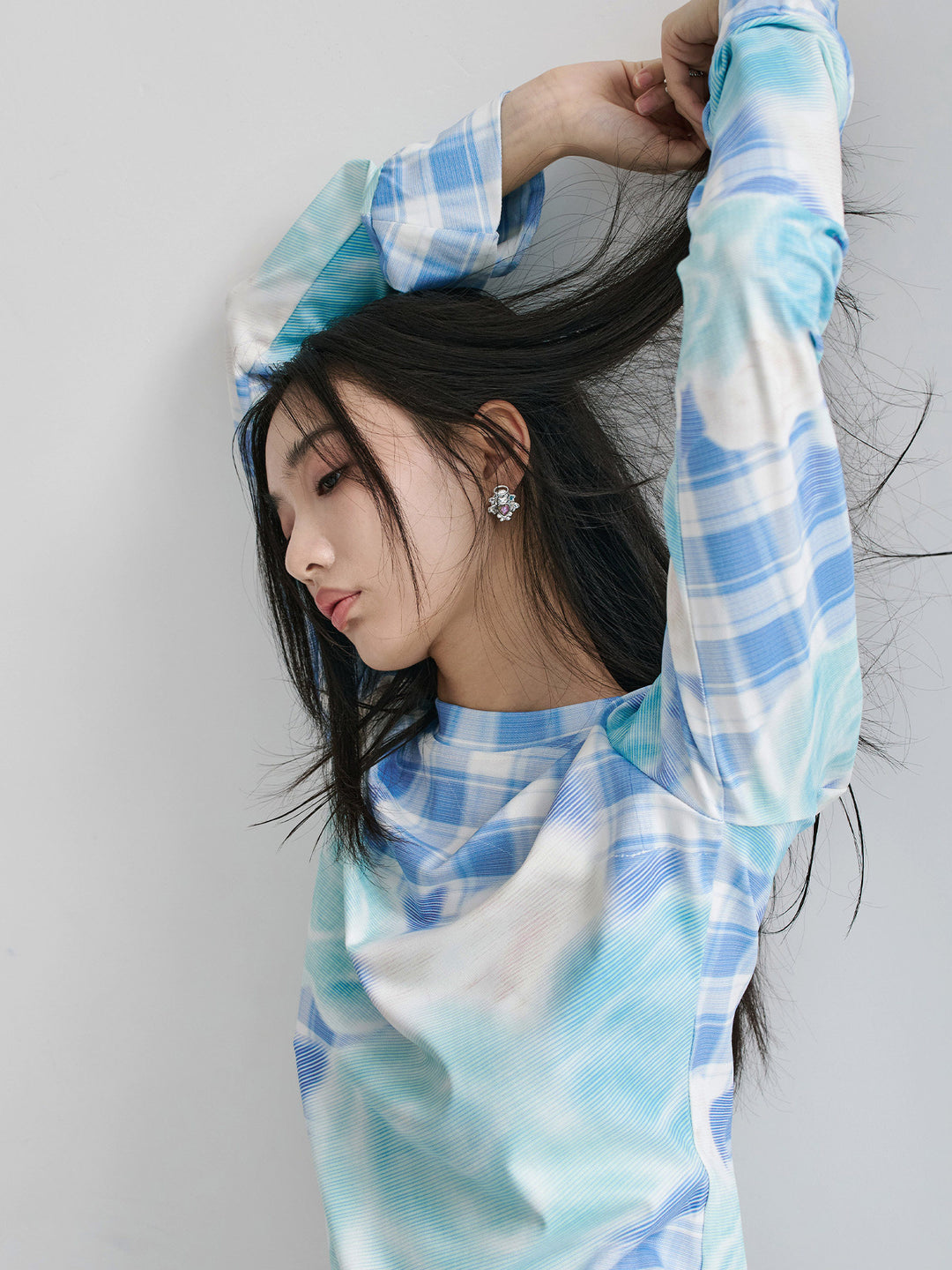 Floral Plaid Bell Sleeve Top