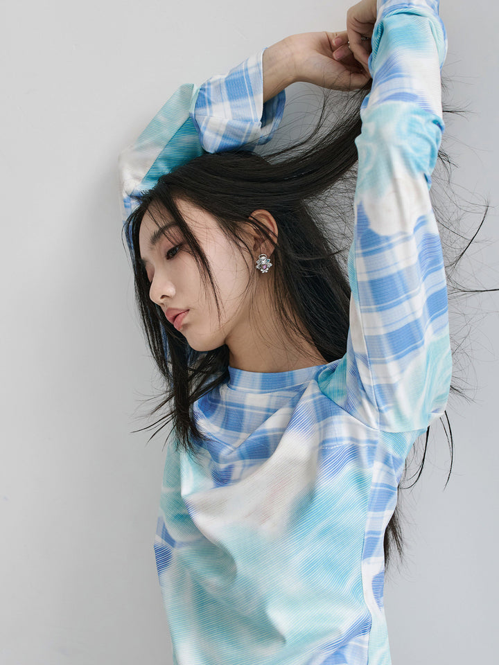 Floral Plaid Bell Sleeve Top