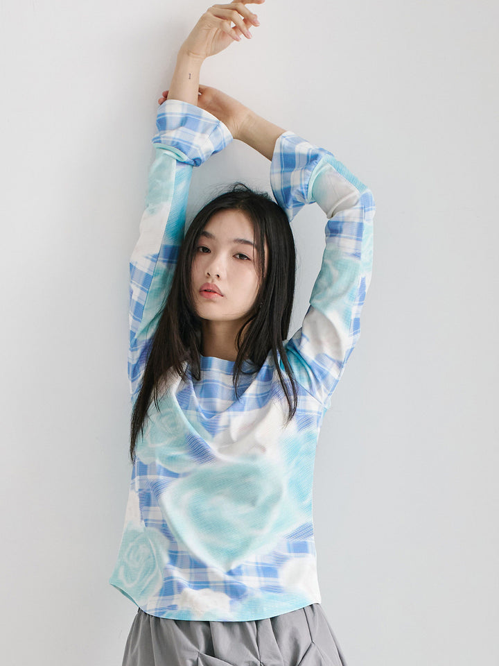 Floral Plaid Bell Sleeve Top