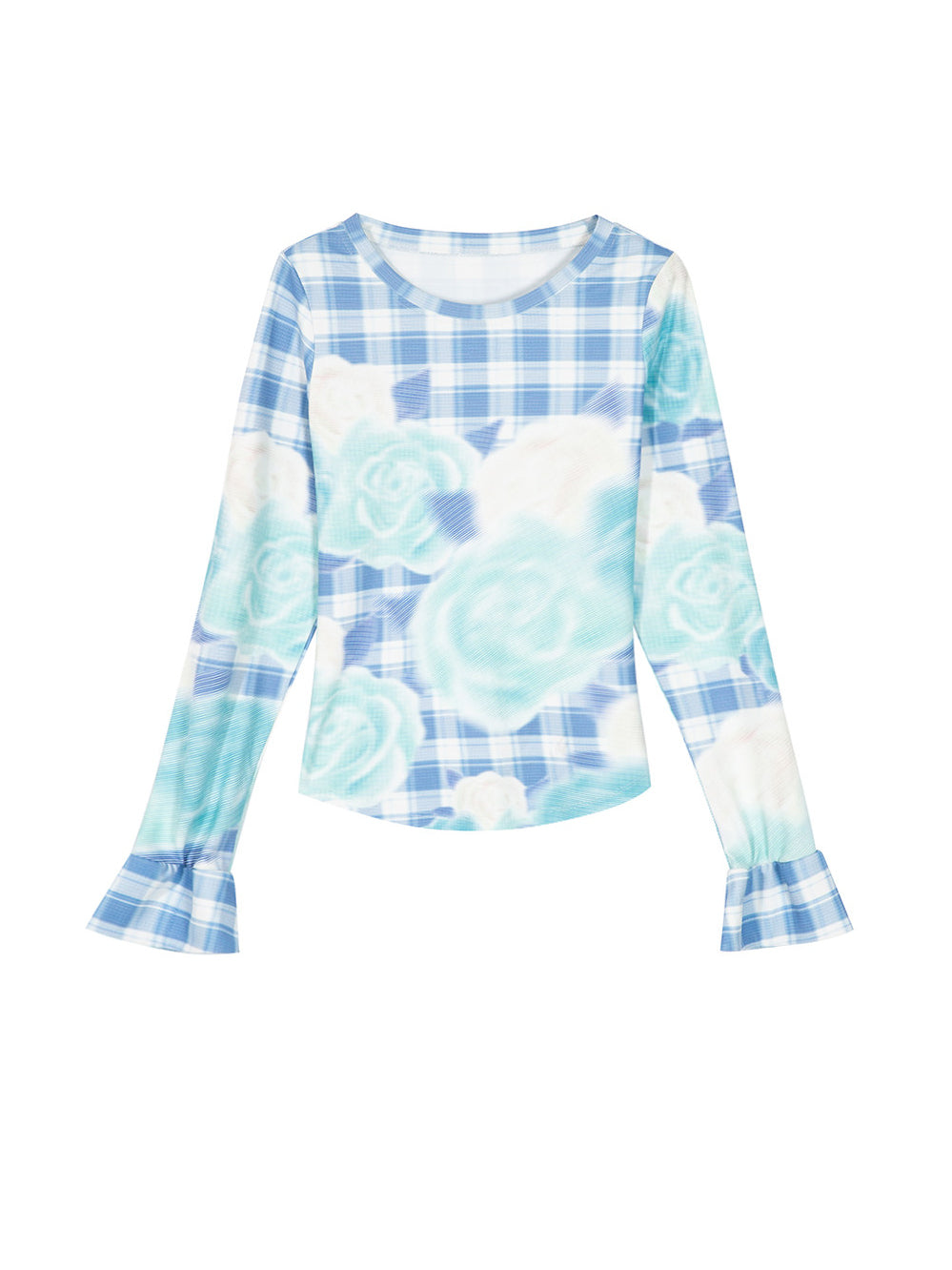 Floral Plaid Bell Sleeve Top