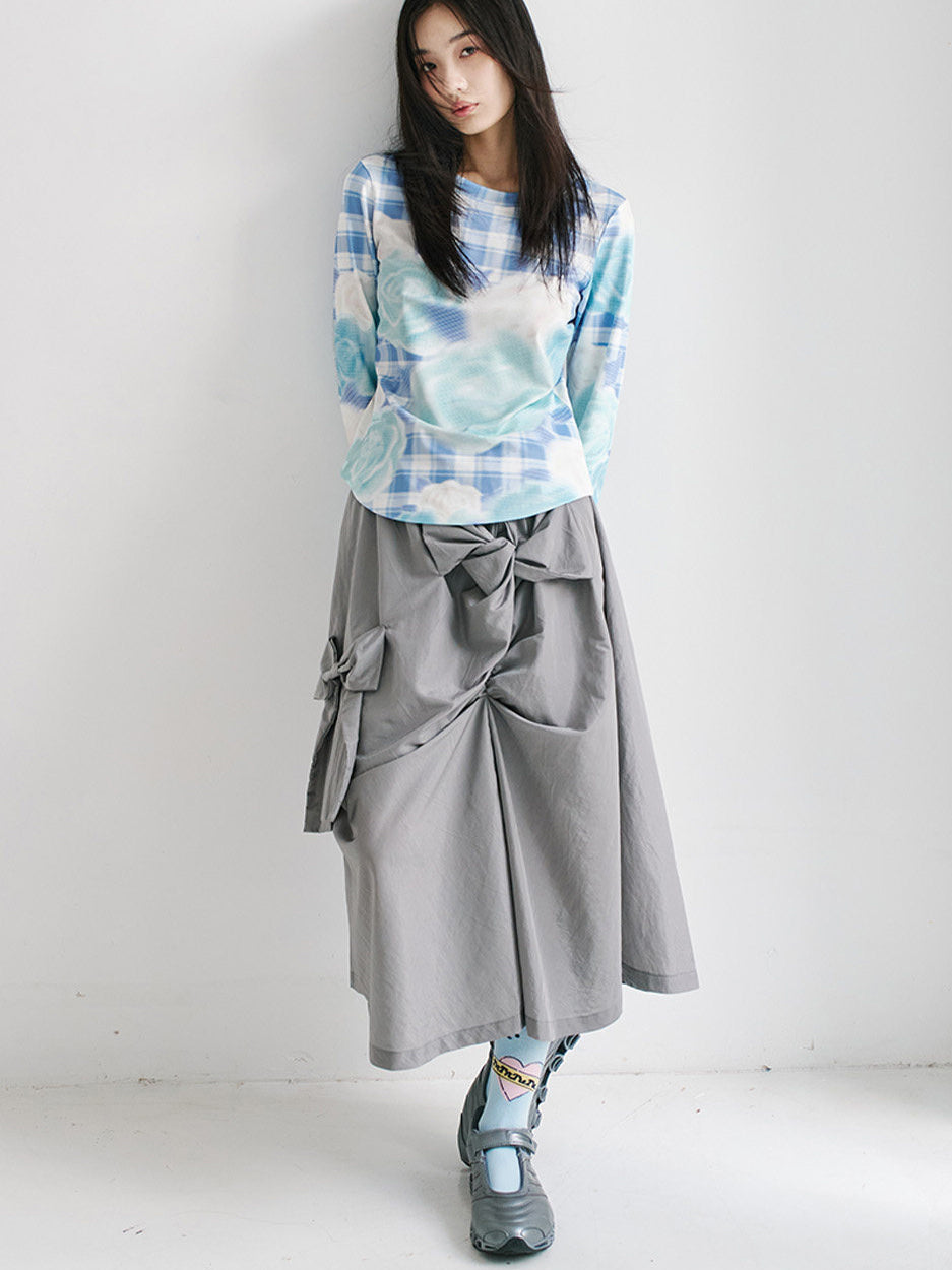 Floral Plaid Bell Sleeve Top