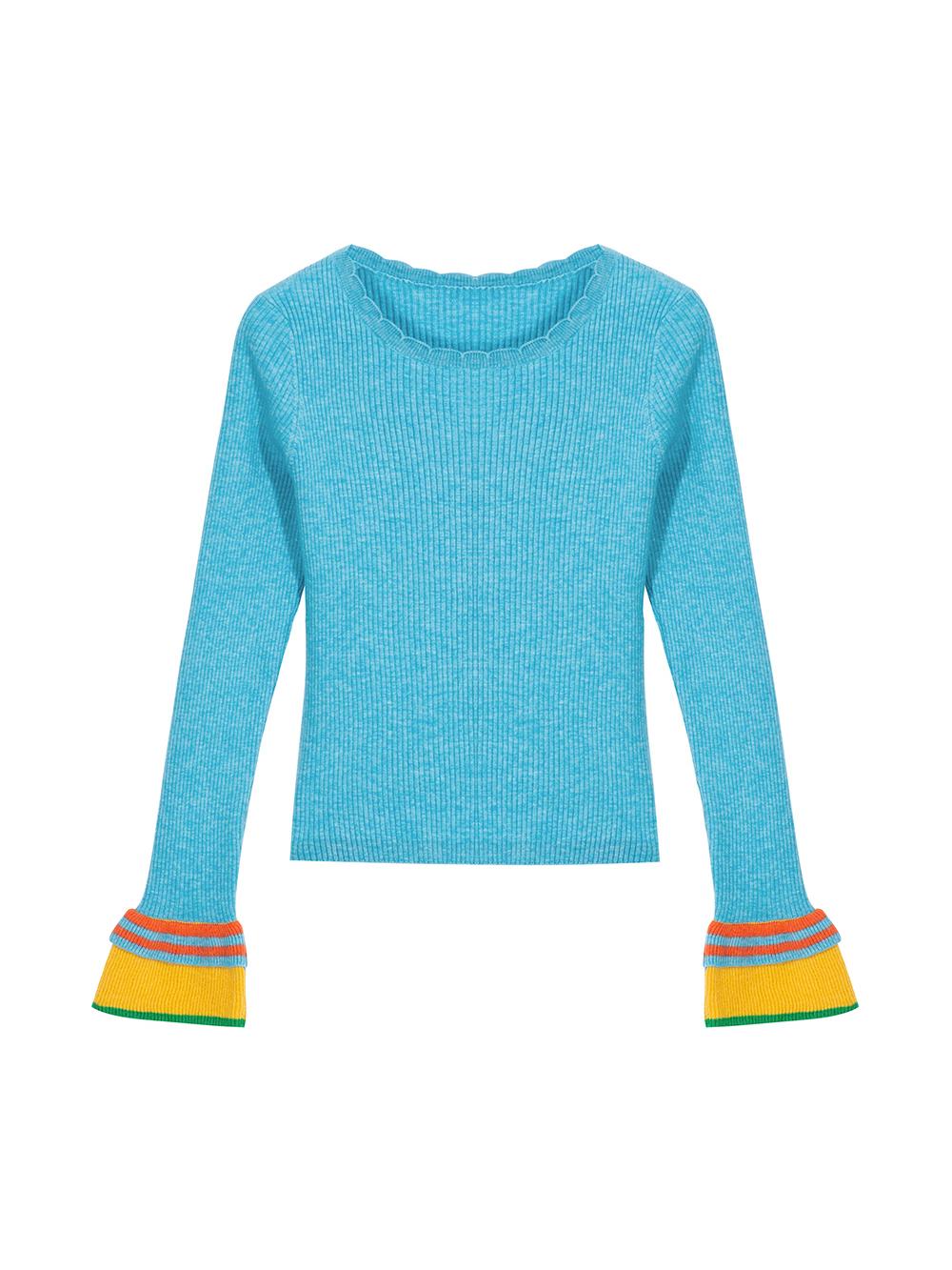 Colorblock Bell Sleeve Ribbed Knit Top