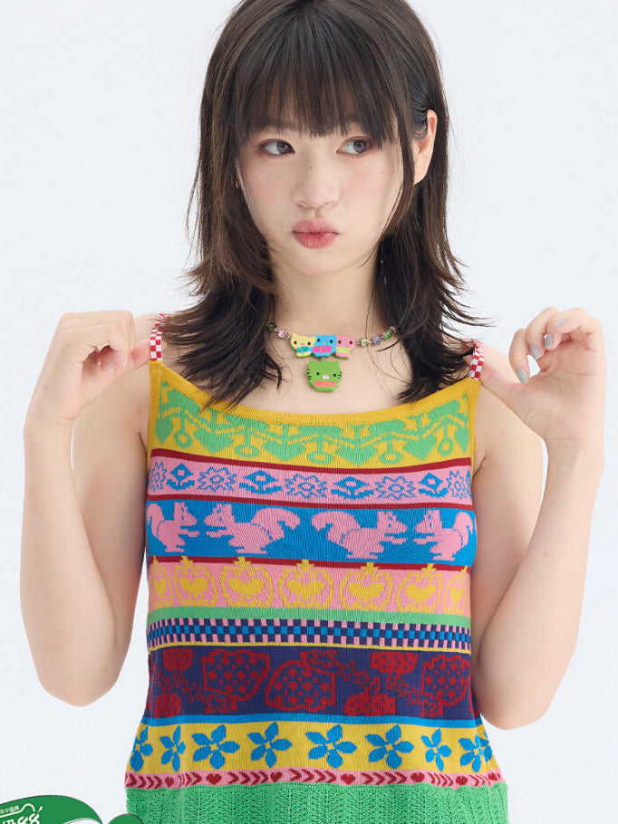 Retro Fair Isle Knit Cami Top