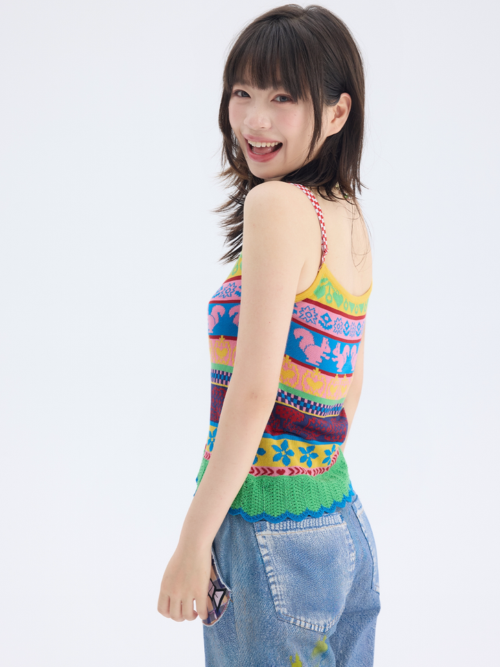 Retro Fair Isle Knit Cami Top