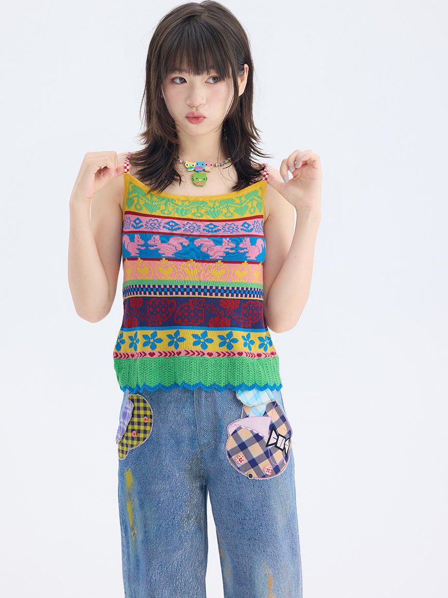 Retro Fair Isle Knit Cami Top
