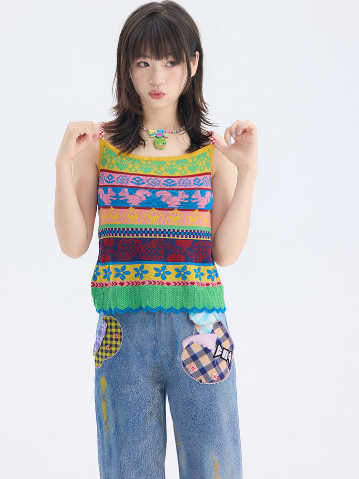 Retro Fair Isle Knit Cami Top