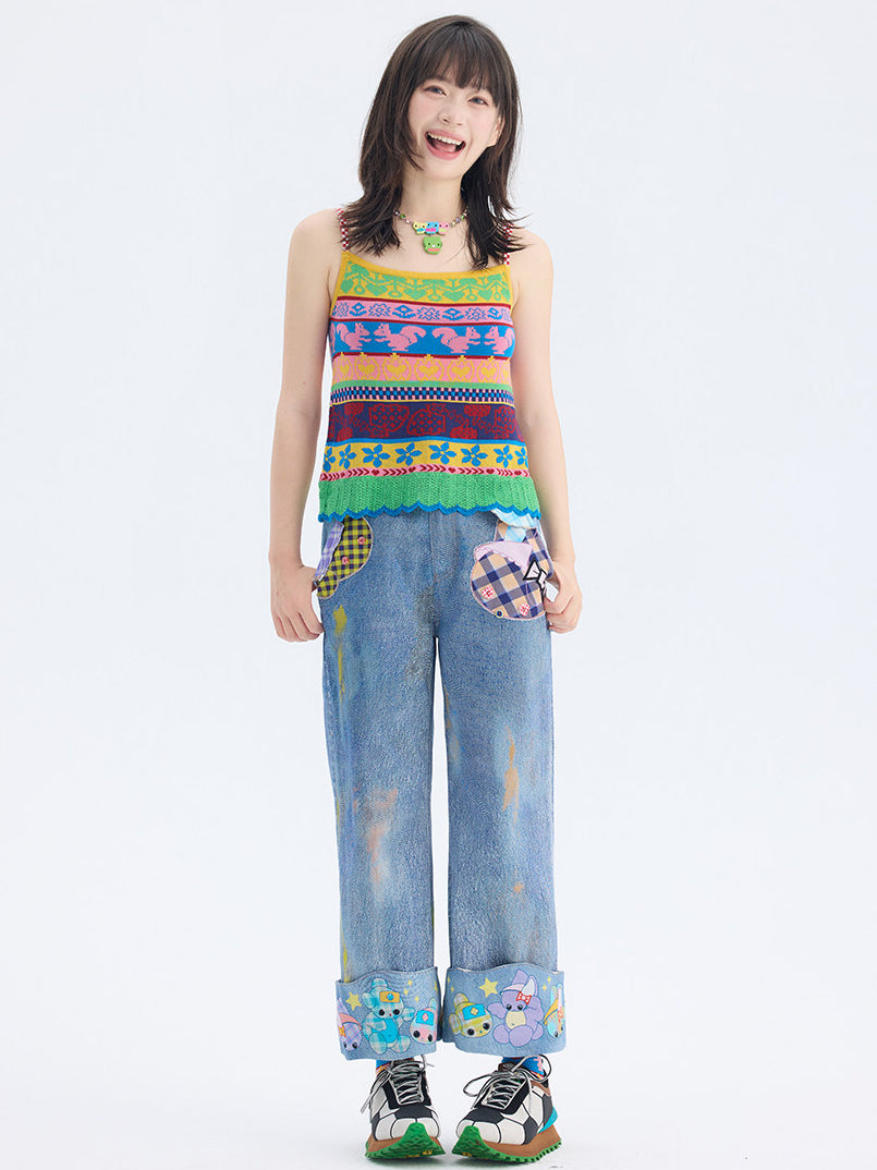Retro Fair Isle Knit Cami Top