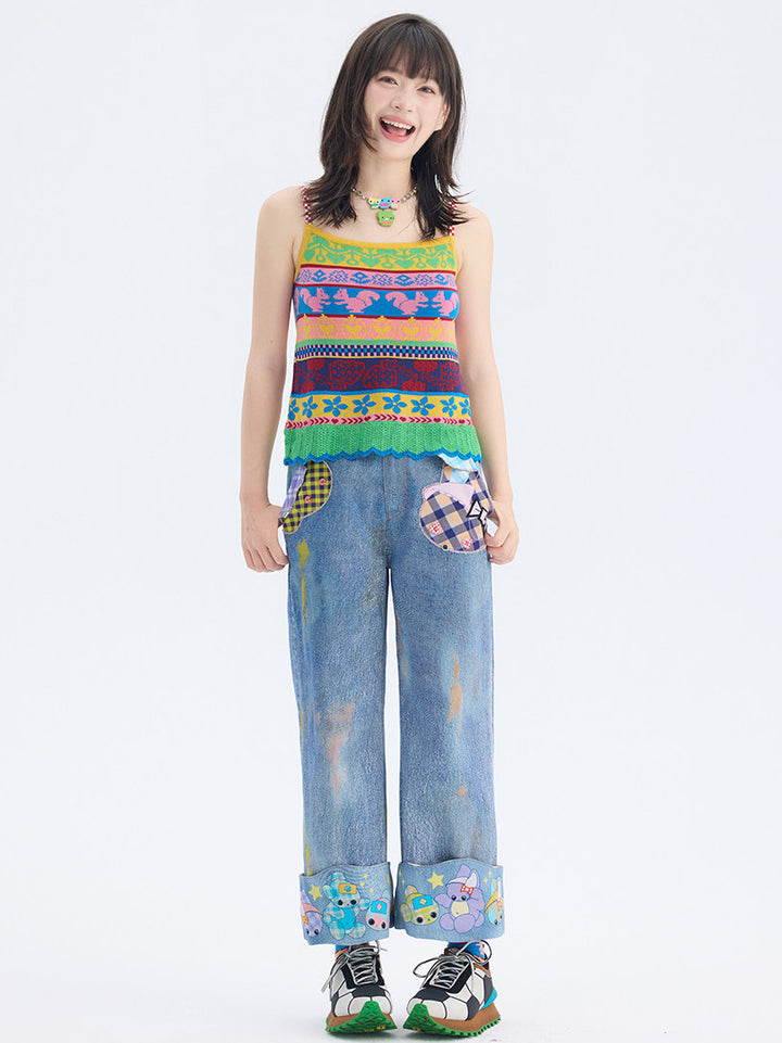 Retro Fair Isle Knit Cami Top