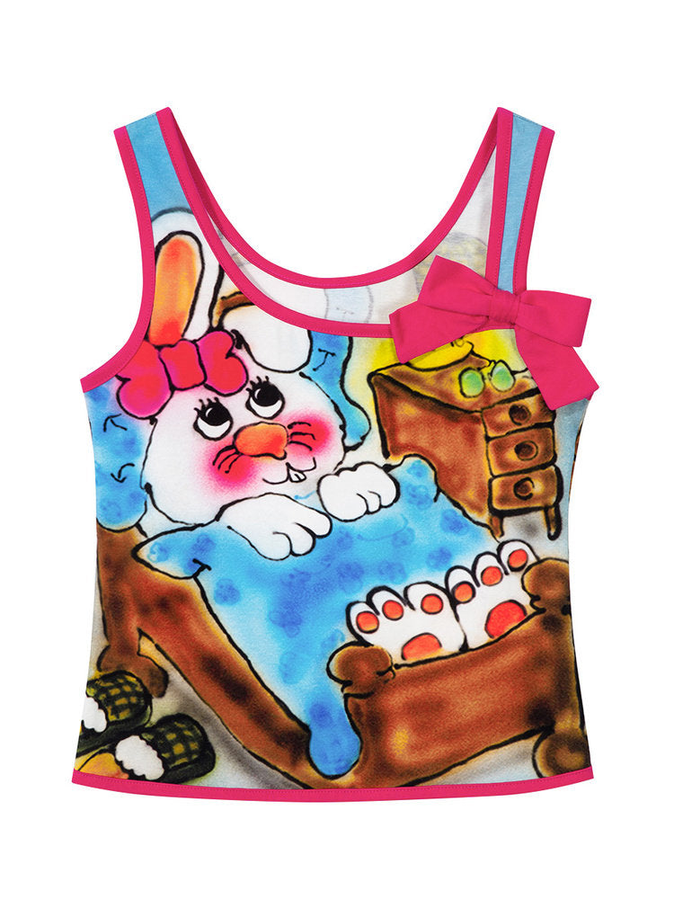 Playful Bunny Graphic Bow Tank Top