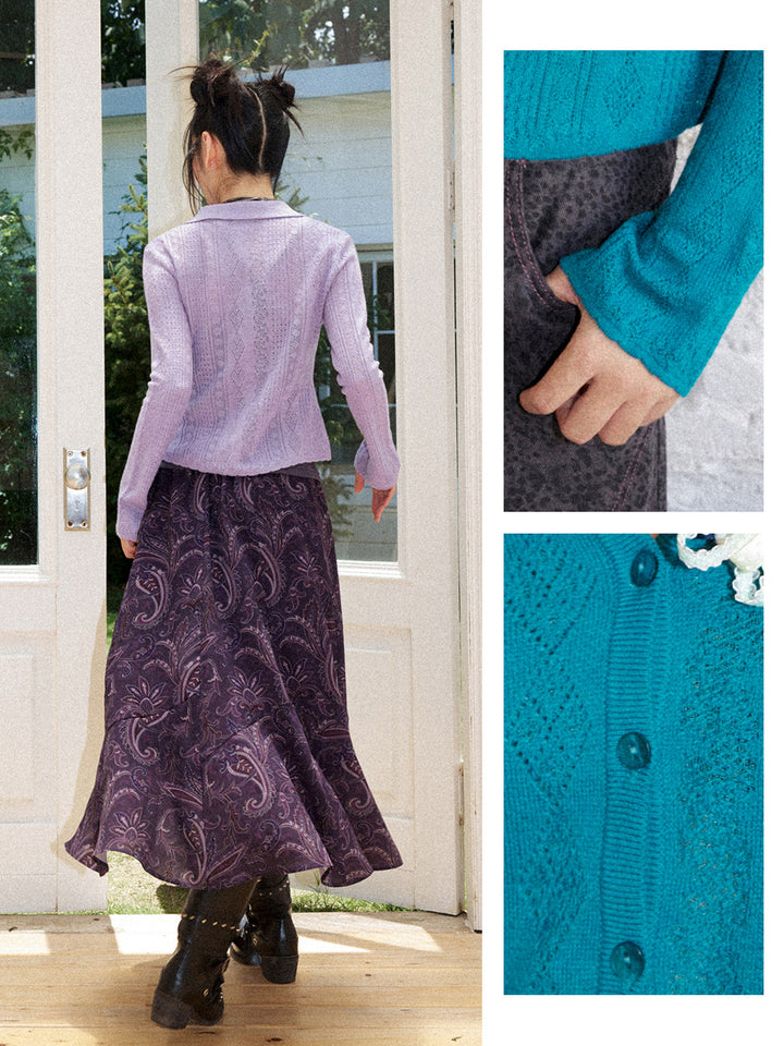 Pointelle Knit Collared Cardigan