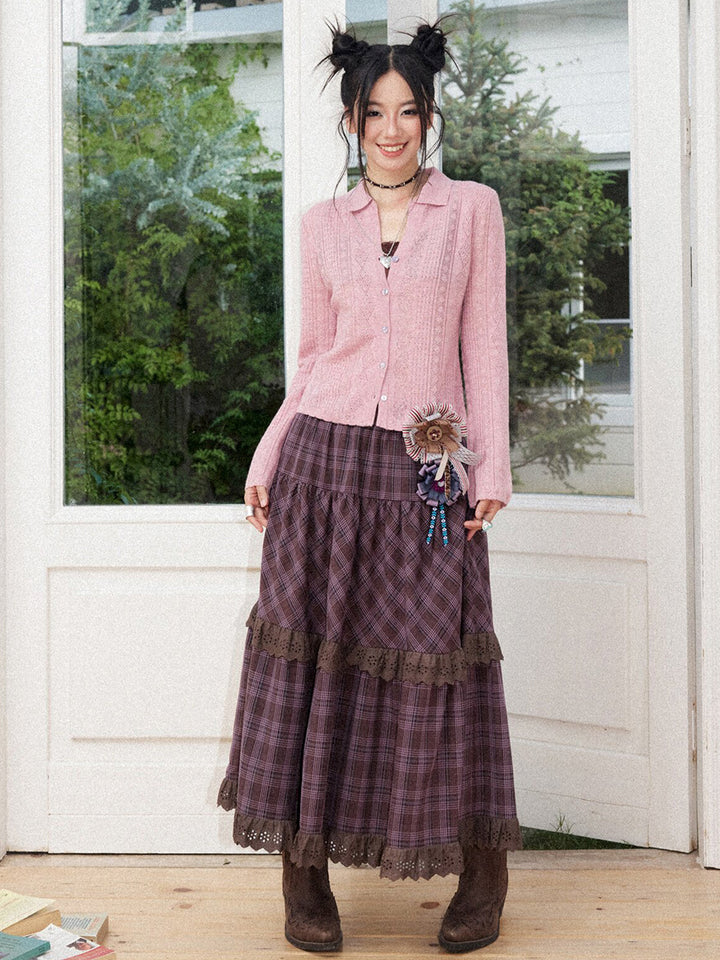 Pointelle Knit Collared Cardigan