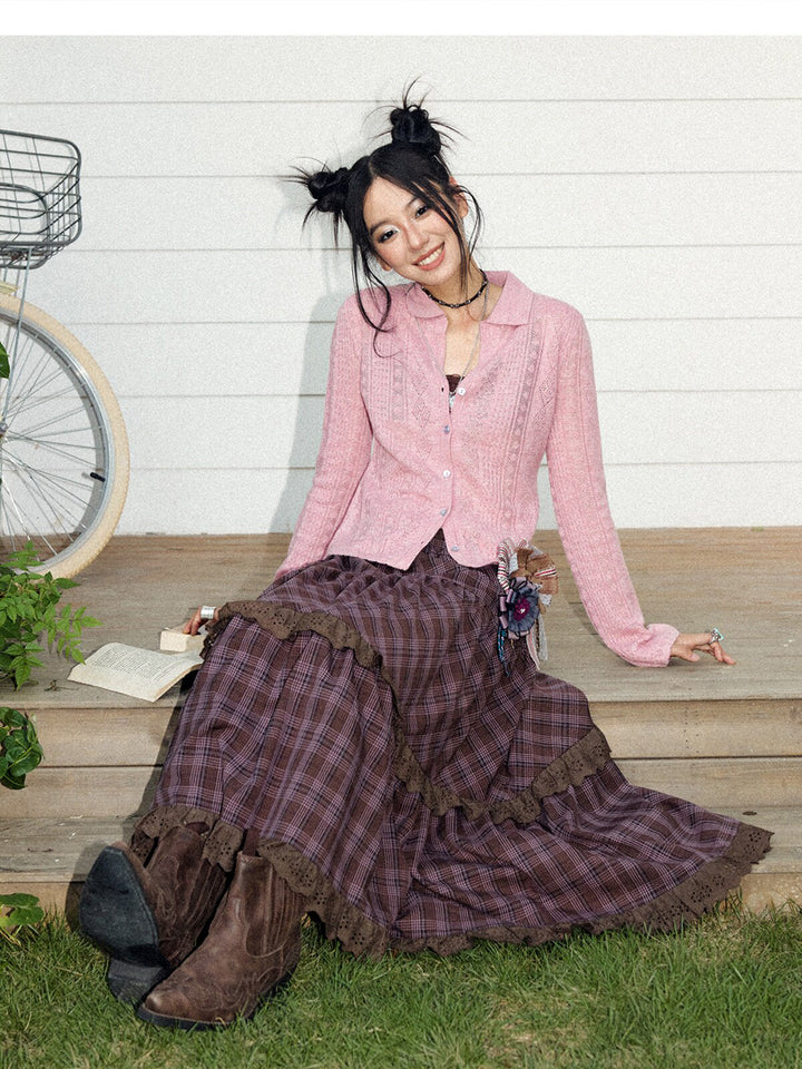 Pointelle Knit Collared Cardigan