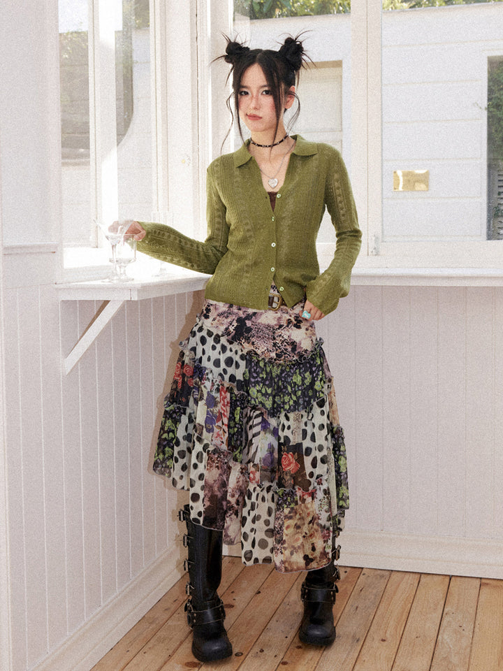 Pointelle Knit Collared Cardigan