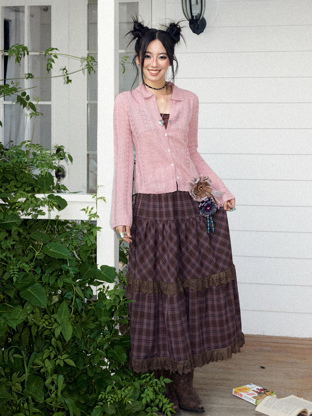 Pointelle Knit Collared Cardigan