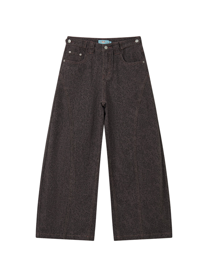 Washed Leopard Print Wide Leg Jeans