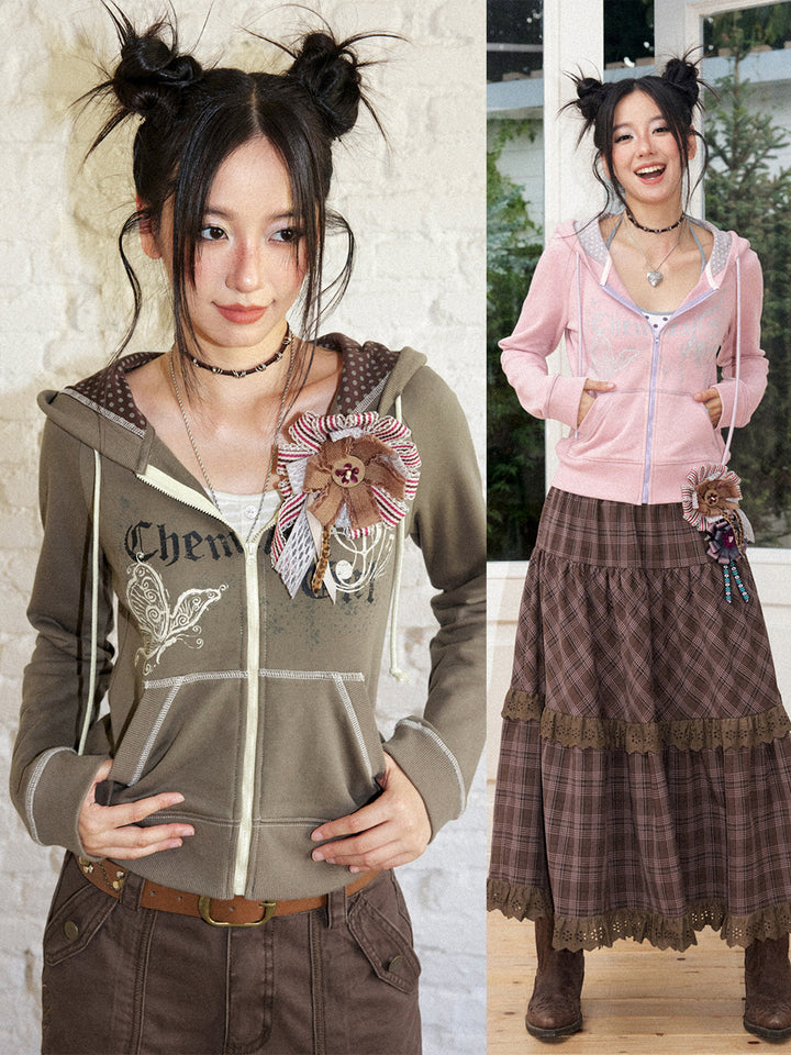Butterfly Music Graphic Zip-Up Hoodie