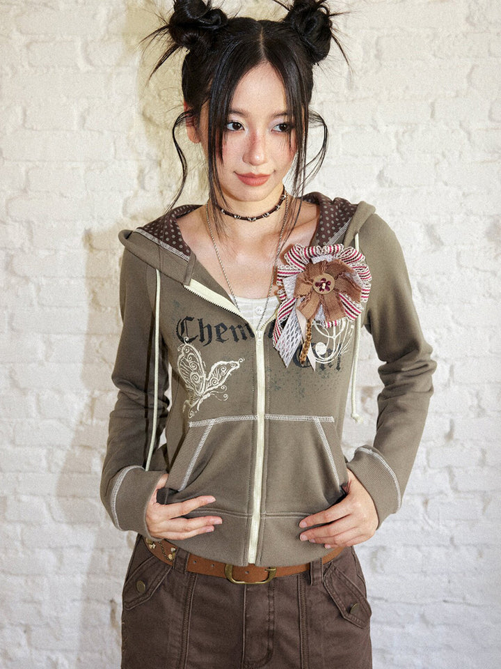 Butterfly Music Graphic Zip-Up Hoodie