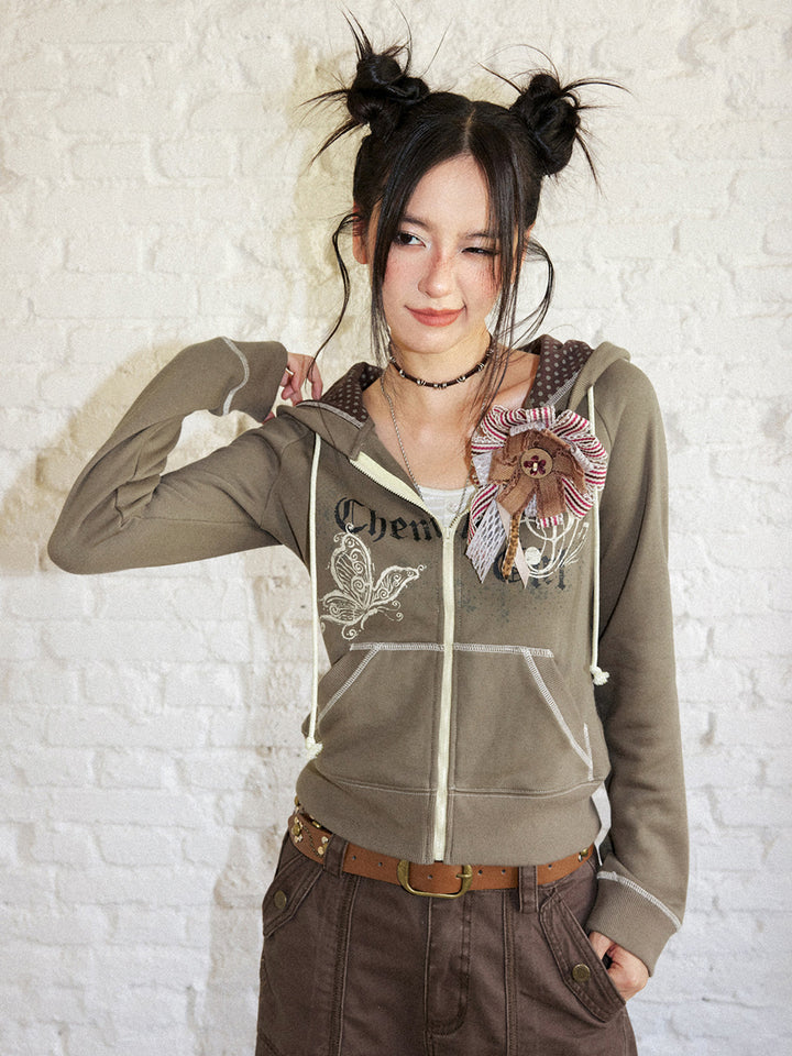 Butterfly Music Graphic Zip-Up Hoodie