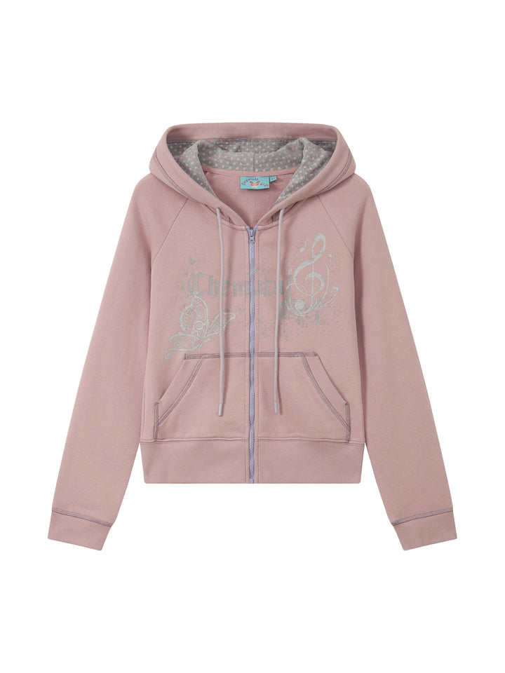 Butterfly Music Graphic Zip-Up Hoodie