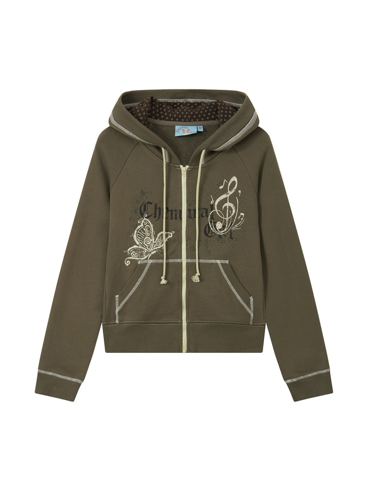 Butterfly Music Graphic Zip-Up Hoodie