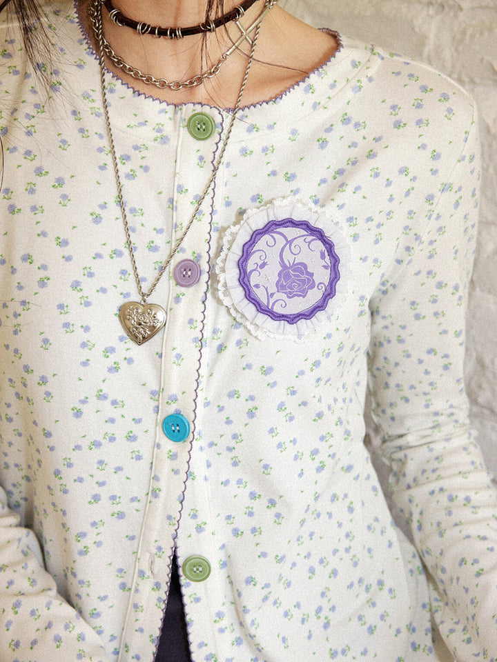Ditsy Floral Contrast Button Cardigan Top