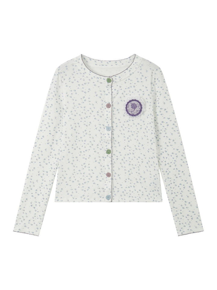 Ditsy Floral Contrast Button Cardigan Top