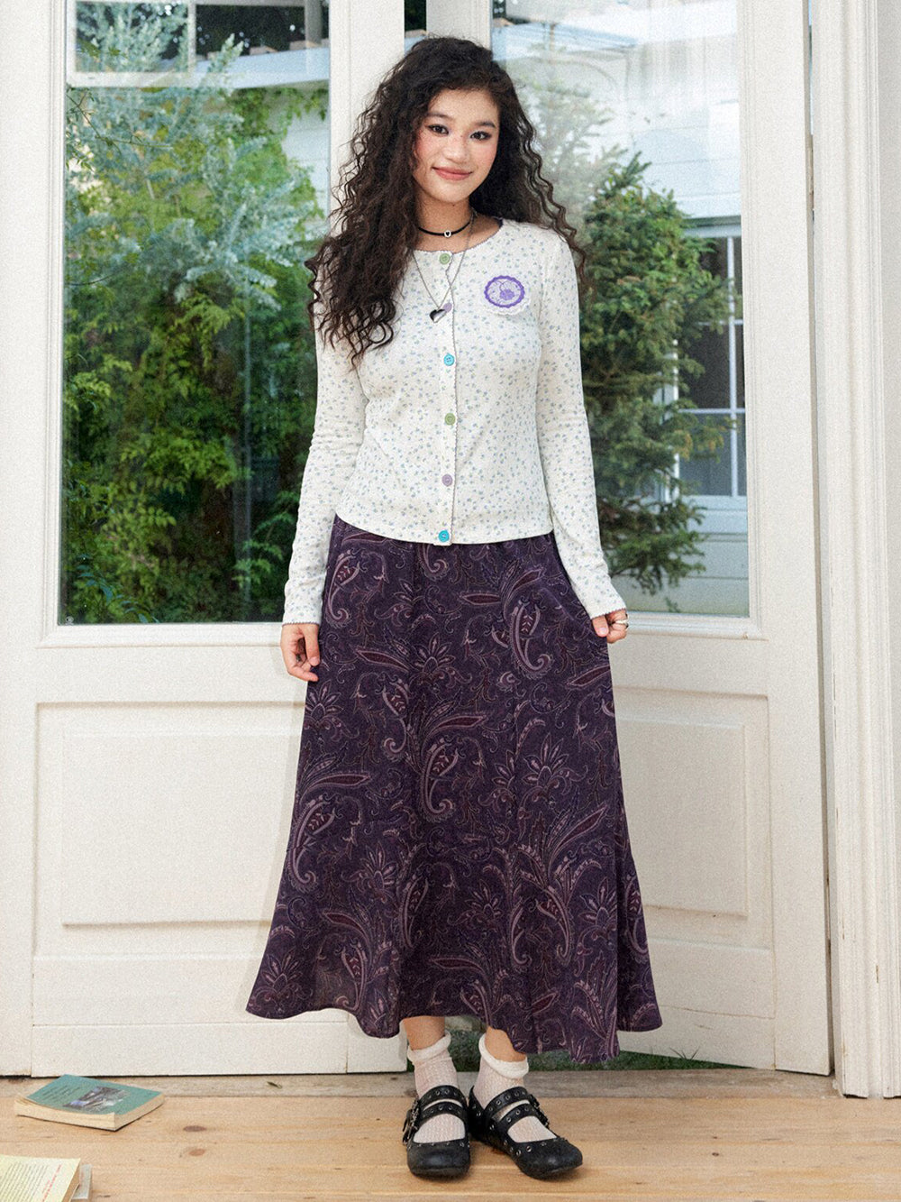 Ditsy Floral Contrast Button Cardigan Top