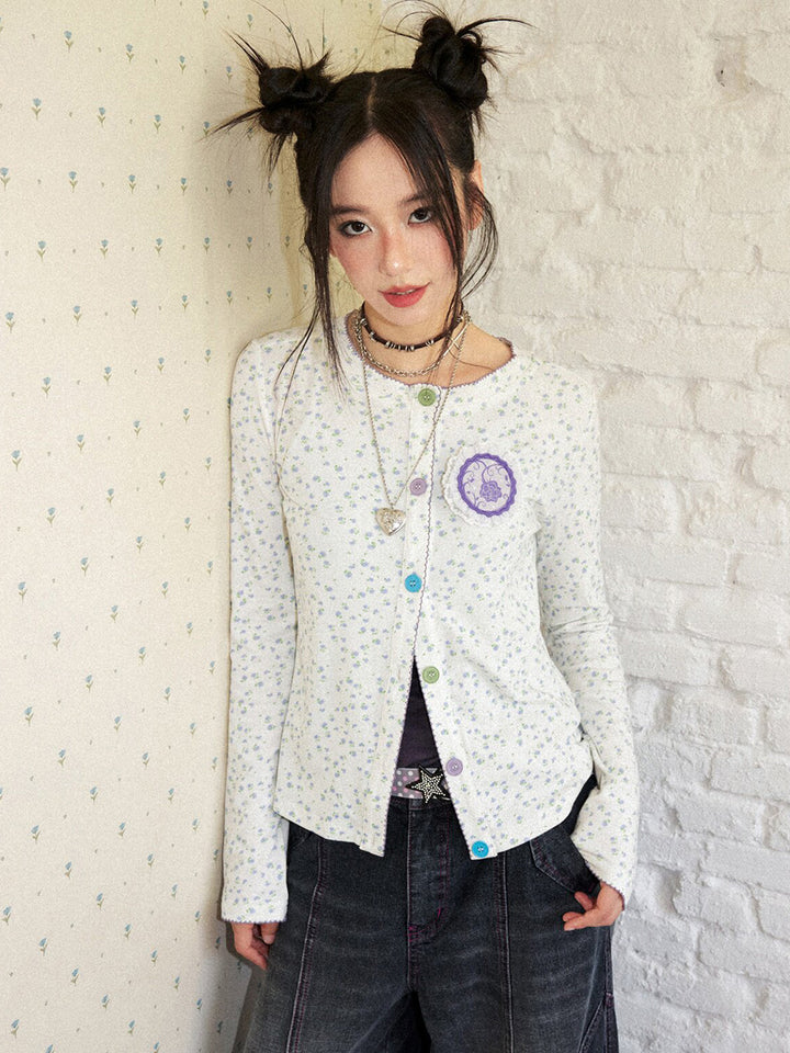 Ditsy Floral Contrast Button Cardigan Top