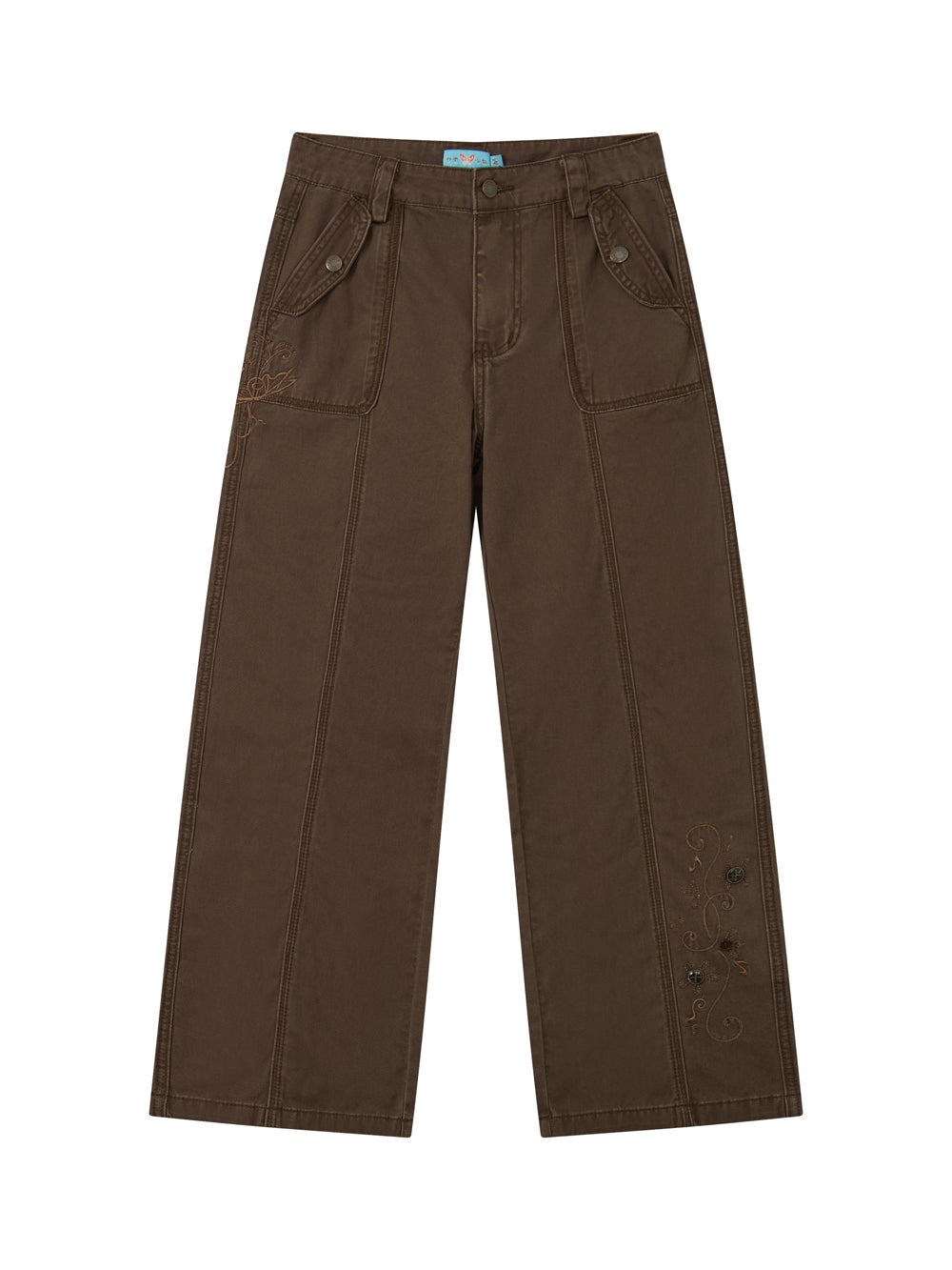 Vintage Butterfly Embroidered Wide-Leg Utility Pants