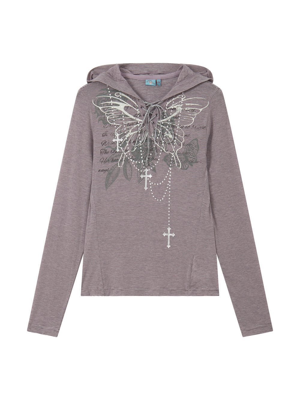 Y2K Butterfly Lace-Up Striped Hooded Top
