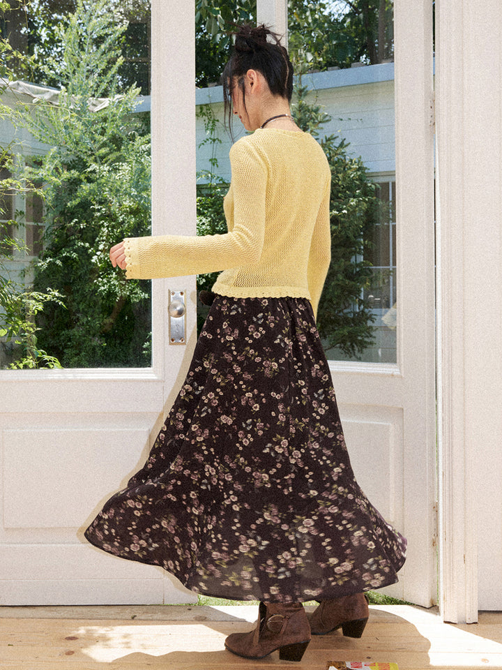 Vintage Ditsy Floral A-Line Midi Skirt
