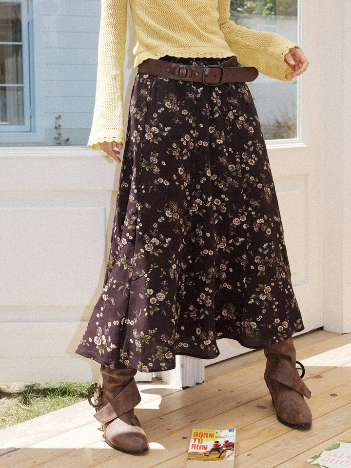 Vintage Ditsy Floral A-Line Midi Skirt