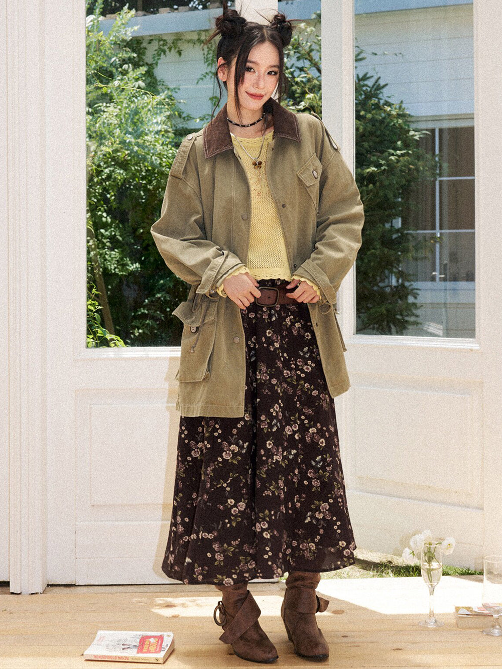 Vintage Ditsy Floral A-Line Midi Skirt