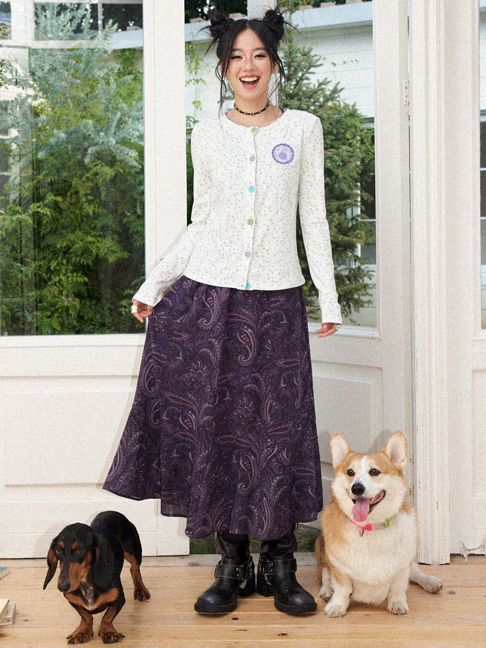 Vintage Ditsy Floral A-Line Midi Skirt