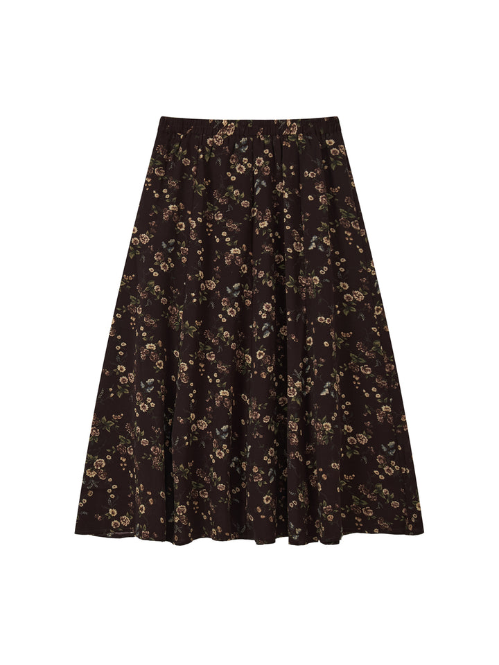 Vintage Ditsy Floral A-Line Midi Skirt