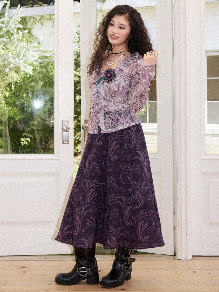Vintage Ditsy Floral A-Line Midi Skirt