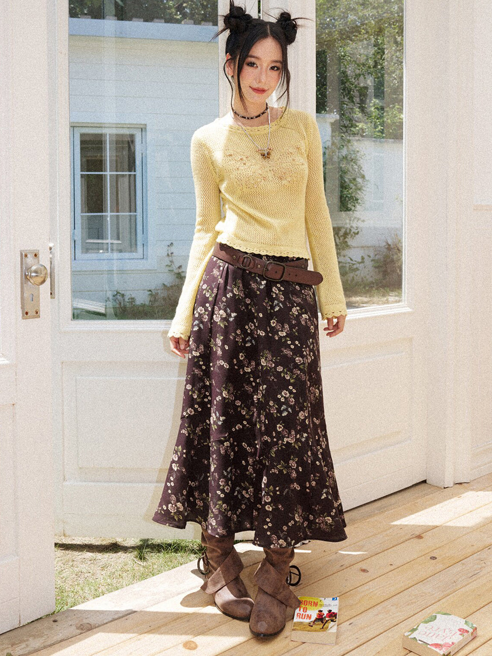 Butterfly Beaded Open-Knit Long Sleeve Top